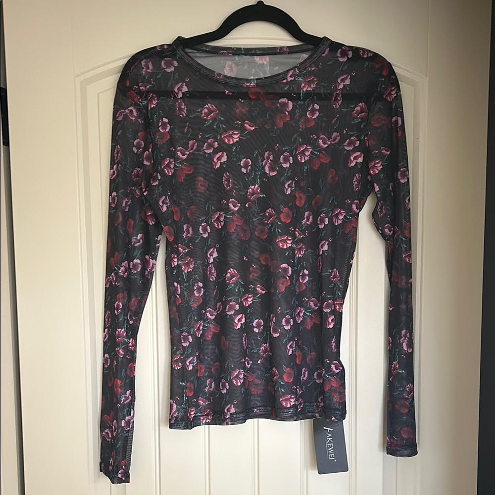 Floral Mesh Long Sleeve Top